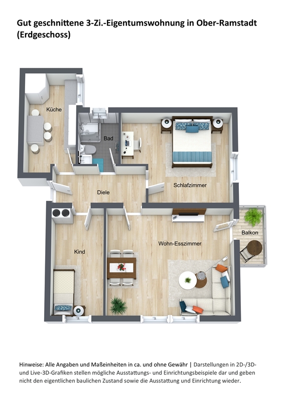 Grundriss 3D - ETW OR Erdgeschosswohnung Ober-Ramstadt
