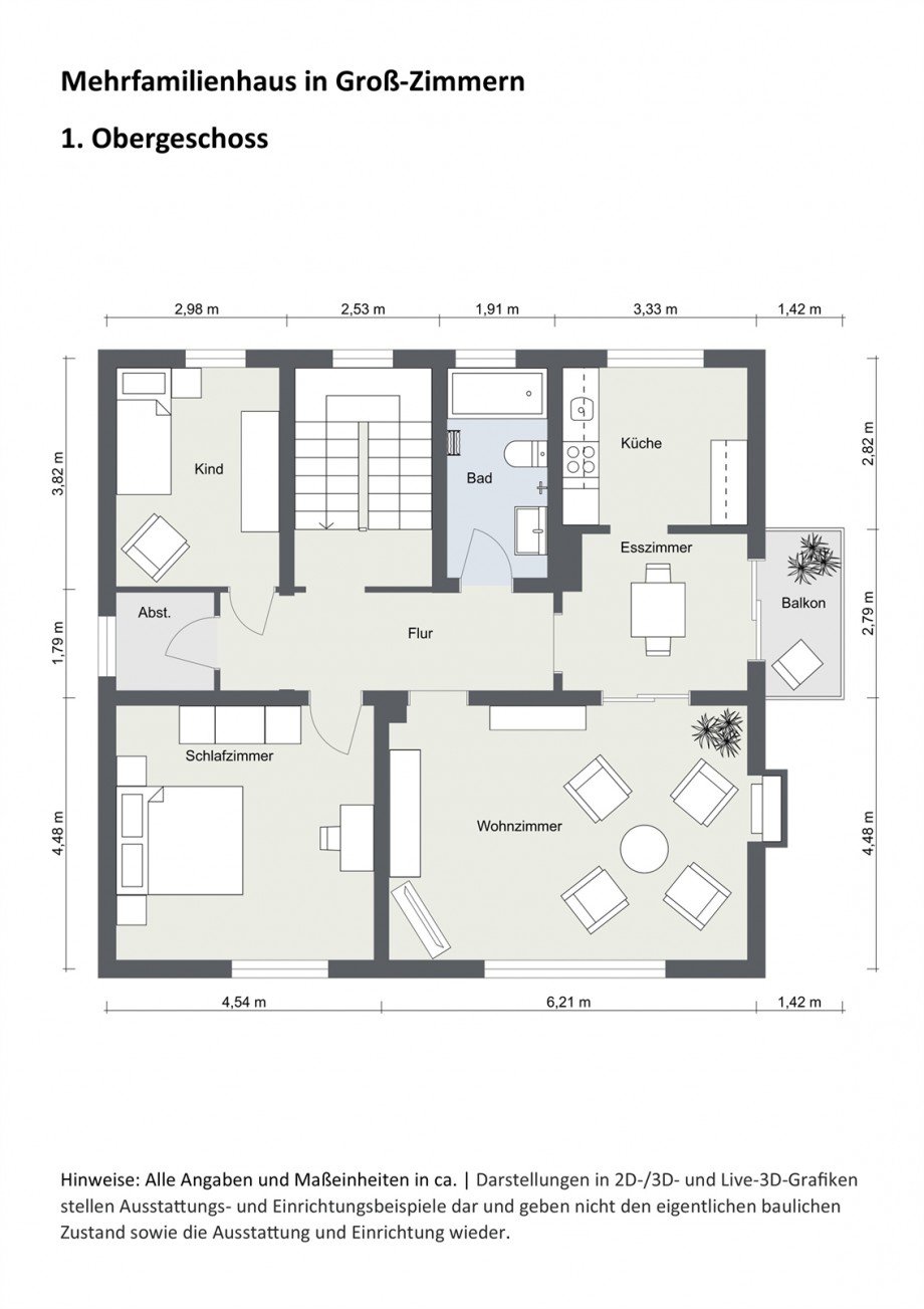 1. Obergeschoss - Grundriss 2D Einfamilienhaus Gro�-Zimmern