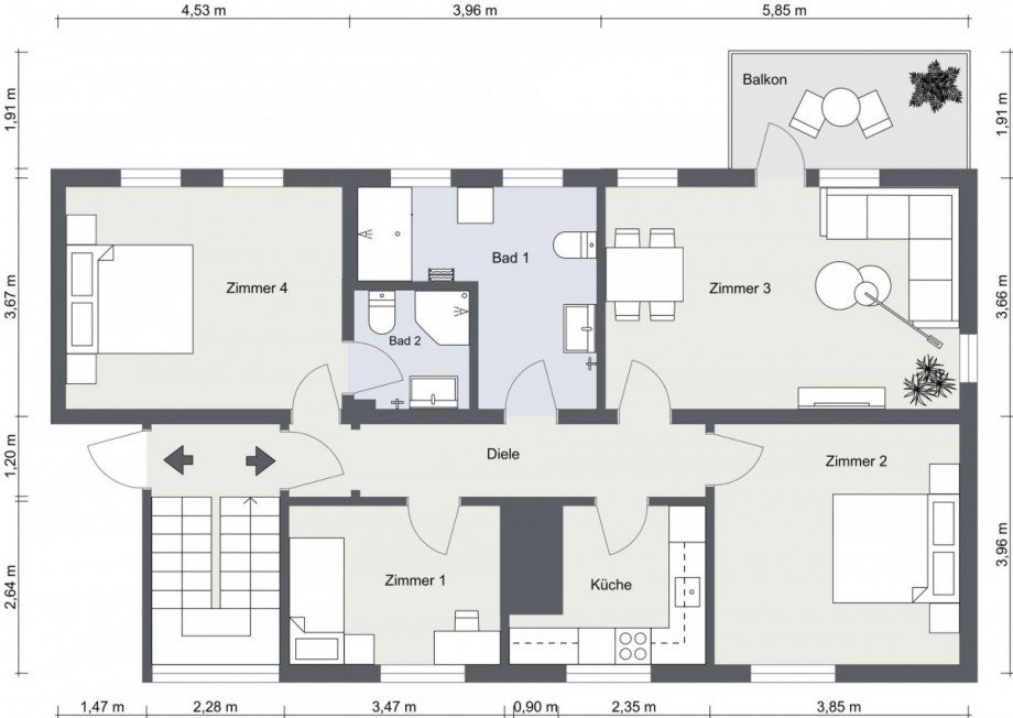 19 - Ger�umige Dachgescho�wohnung - 2D - Grundriss Dachgeschosswohnung Bensheim