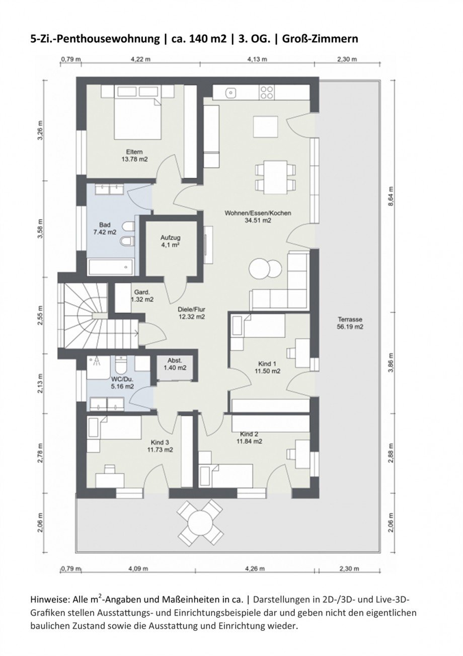 Grundriss 2D Penthousewohnung Gro�-Zimmern