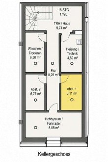 17 - Kellergeschoss mit zugeordnetem Abstellraum Gro�z�giges 1-Zimmer-Apartment mit Wintergarten-Balkon, Gartenanteil & Stellplatz, in Gro�-Zimmern