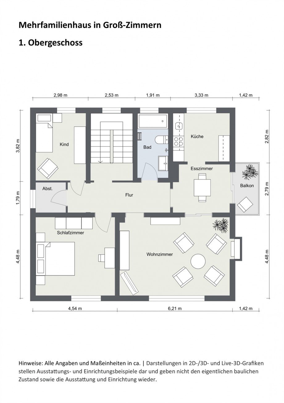1. Obergeschoss - Grundriss 2D Einfamilienhaus Gro�-Zimmern
