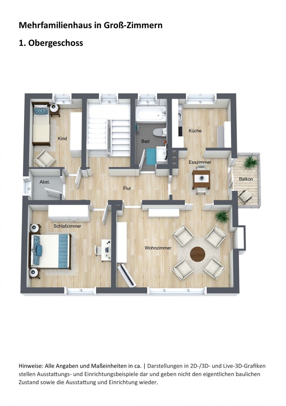 1. Obergeschoss - Grundriss 3D Einfamilienhaus Gro�-Zimmern