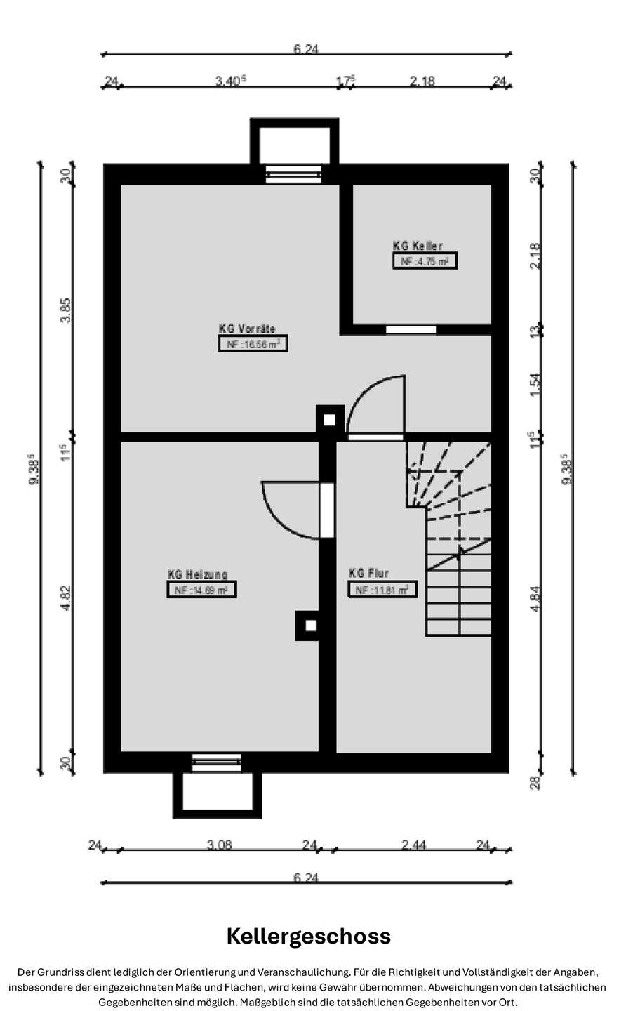Kellergeschoss - Grundriss-1 Reihenmittelhaus Goldbach