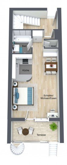 EG-Wohnung in Gro�-Zimmern - 3D - Etage 1 - Image R1 Gro�z�giges 1-Zimmer-Apartment mit Wintergarten-Balkon, Gartenanteil & Stellplatz, in Gro�-Zimmern