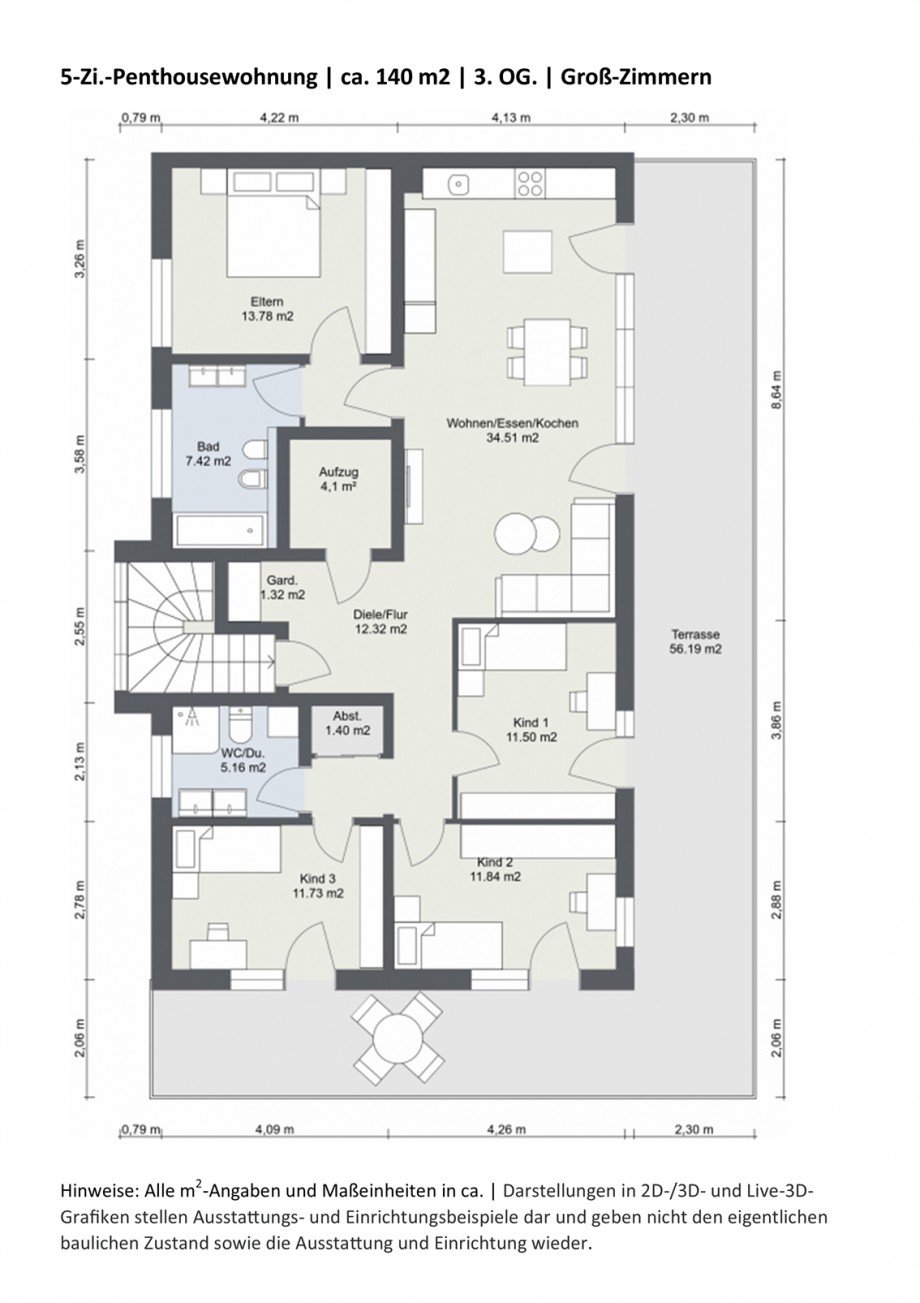 Grundriss 2D Penthousewohnung Gro�-Zimmern