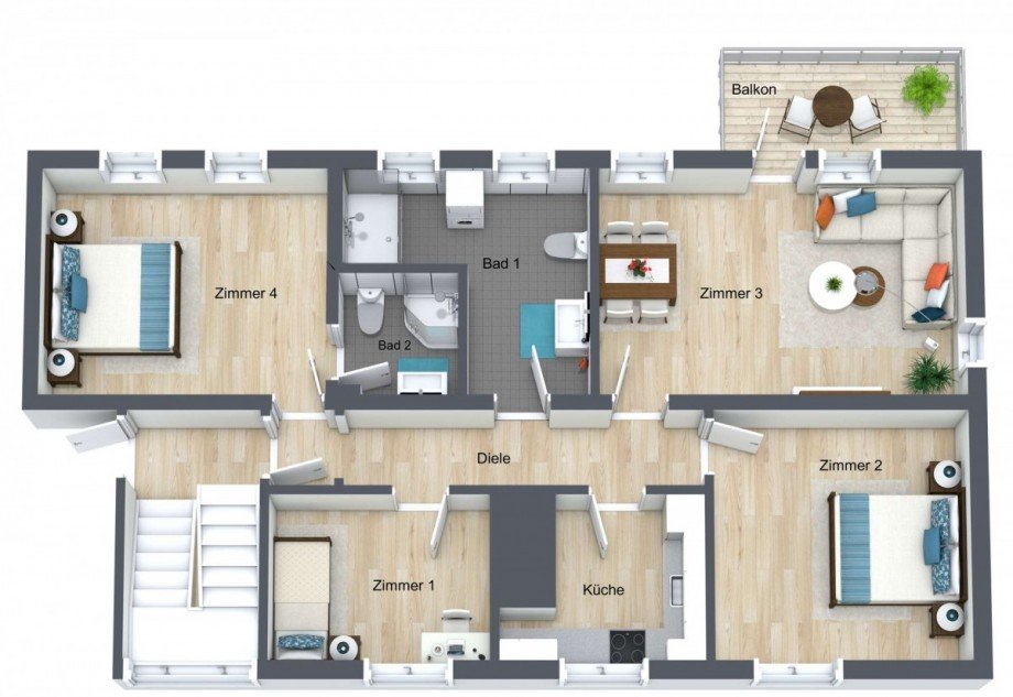 20 - Ger�umige Dachgescho�wohnung - 3D - Grundriss Dachgeschosswohnung Bensheim