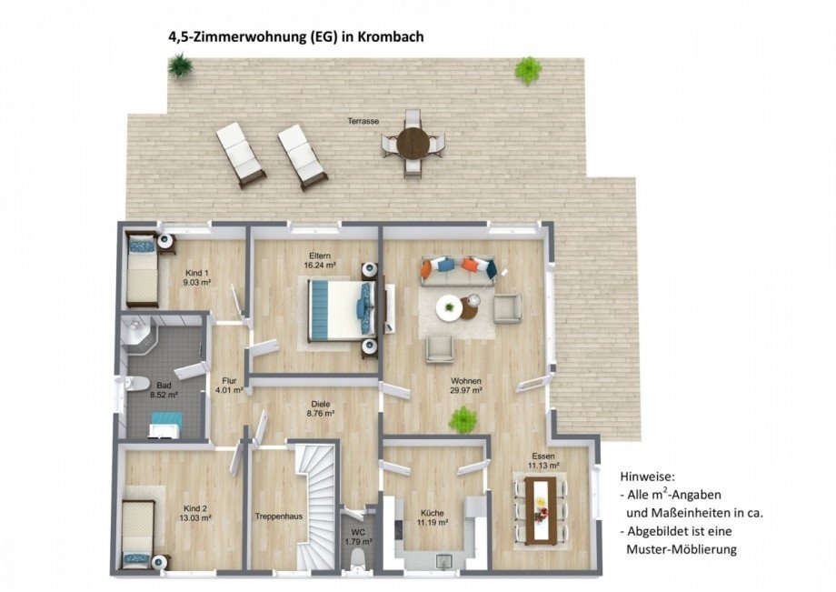 Grundriss 3D Etagenwohnung Krombach