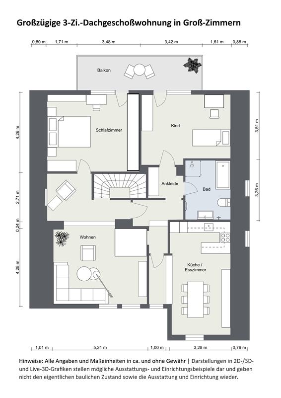 Grundriss 2D - ETW GZ Dachgeschosswohnung Gro�-Zimmern
