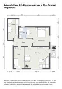 Grundriss 2D - ETW OR Gut geschnittene 3-Zimmer-Erdgeschoss-Eigentumswohnung in Ober-Ramstadt, zu verkaufen